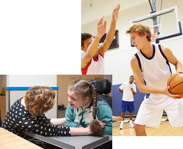 A group of people playing sports in the gym.