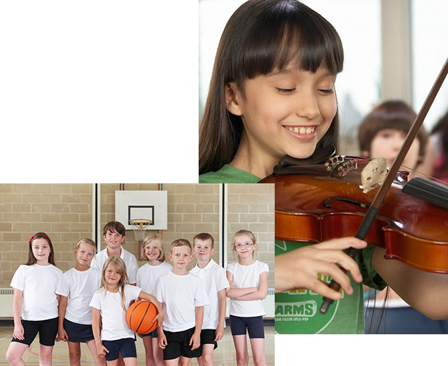 A group of children with musical instruments.